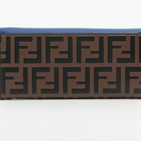 Fendi Logo Embossed F is Fendi Wallet Tobacco Blue 8M0251 - Picture 2 of 10
